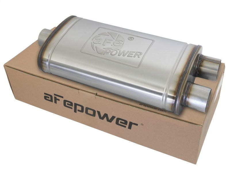 aFe MACHForce XP SS Muffler 3in Center Inlet / 3in Offset Outlet 22in L x 11in W x 6in H Body aFe