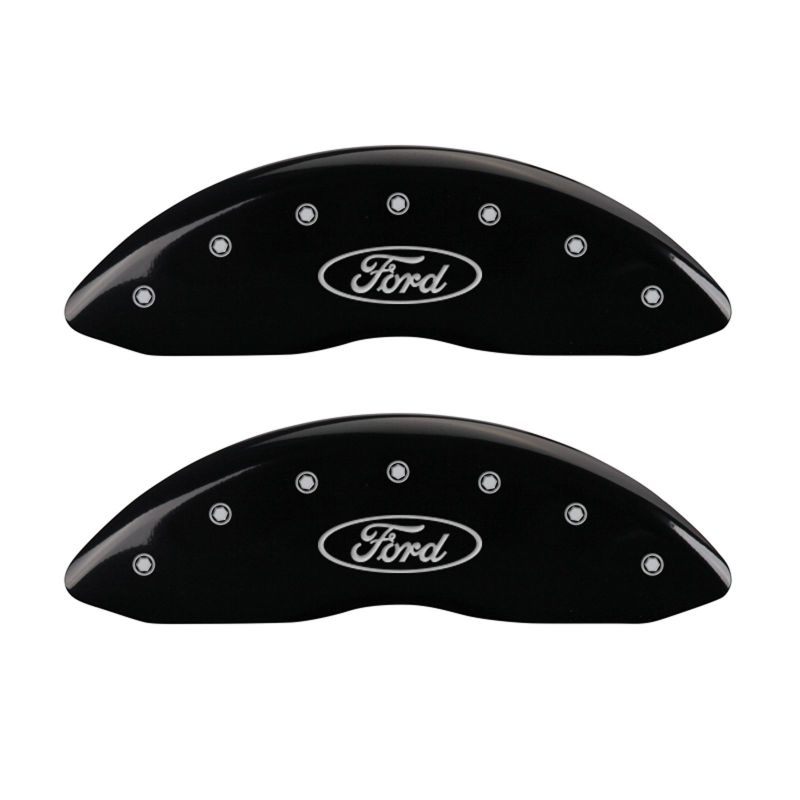 MGP 4 Caliper Covers Engraved Front & Rear Oval logo/Ford Black finish silver ch MGP