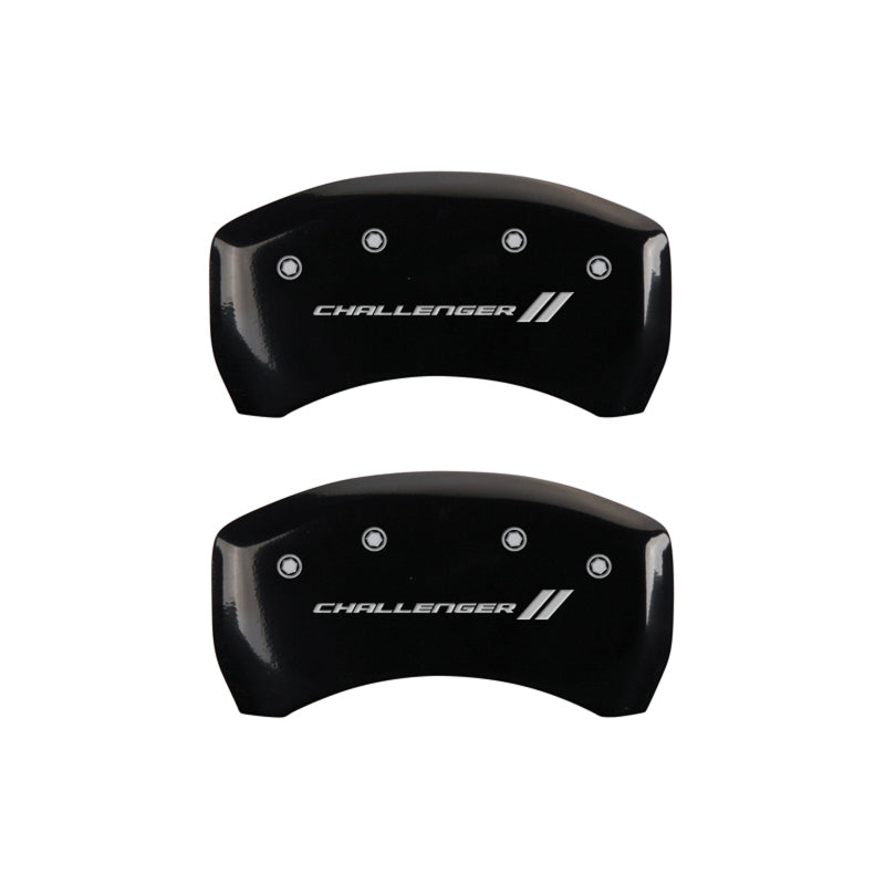 MGP 4 Caliper Covers Engraved Front & Rear With stripes/Challenger Black finish silver ch MGP