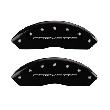 MGP 4 Caliper Covers Engraved Front & Rear C5/Corvette Black finish silver ch - eliteracefab.com