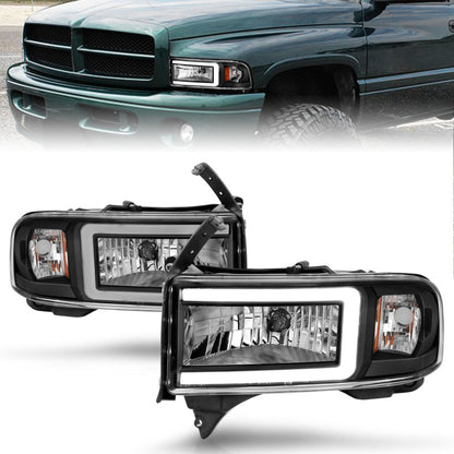 ANZO 94-02 Dodge RAM Crystal Headlight - w/ Light Bar Black Housing - eliteracefab.com