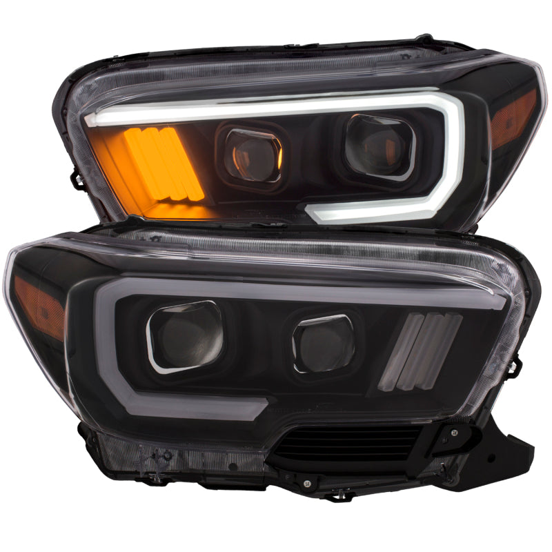 ANZO USA Toyota Tacoma Projector Headlights w/ Plank Style Design Black / Amber; 2016-2018 - eliteracefab.com