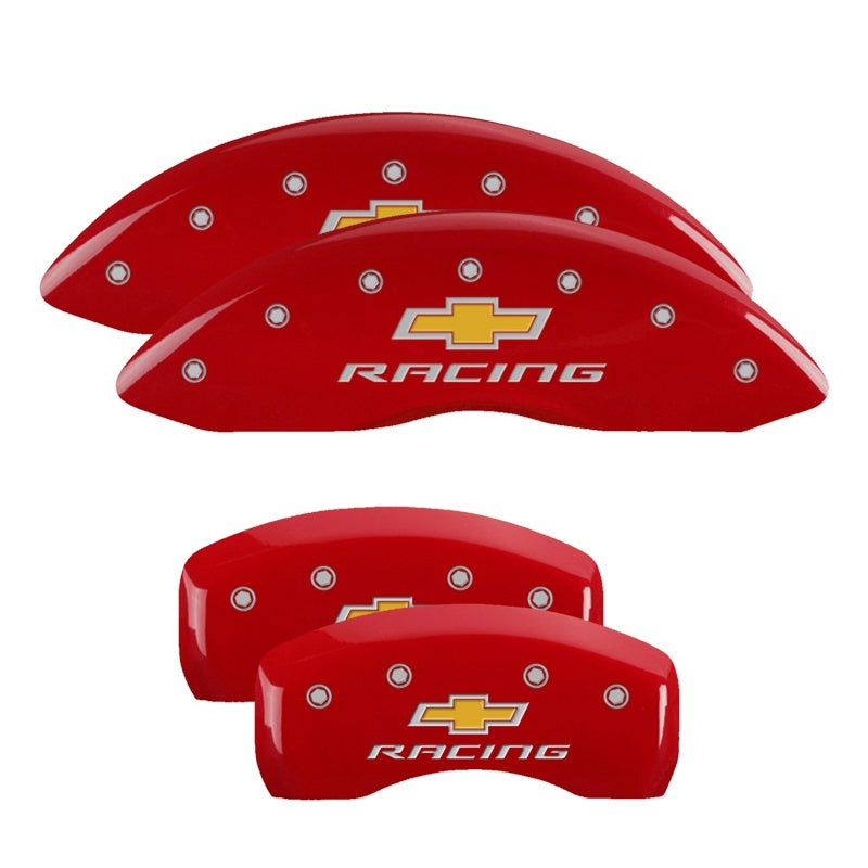 MGP 4 Caliper Covers Engraved Front & Rear Chevy racing Red finish silver ch MGP