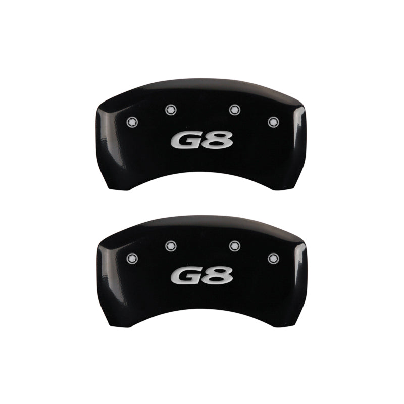 MGP 4 Caliper Covers Engraved Front Pontiac Engraved Rear G8 Black finish silver ch MGP