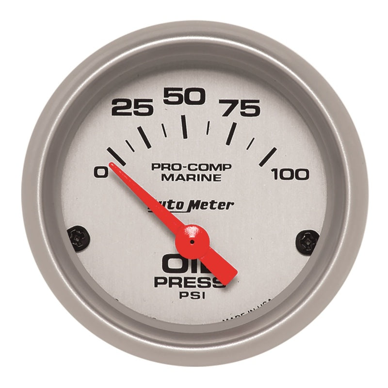 Autometer Marine Silver Ultra-Lite 2-1/16in 100PSI Electric Oil Pressure Gauge 200758-33