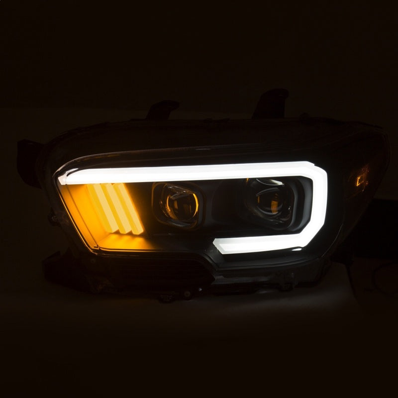 ANZO USA Toyota Tacoma Projector Headlights w/ Plank Style Design Black / Amber w/ DRL; 2016-2018 - eliteracefab.com