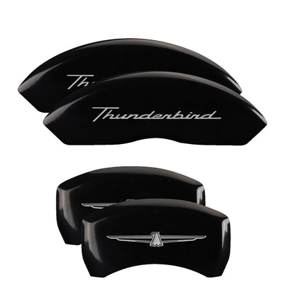 MGP 4 Caliper Covers Engrvd Front No bolts/Tbird Engrvd Rear/Tbird Emblem Blk fnsh slvr ch MGP