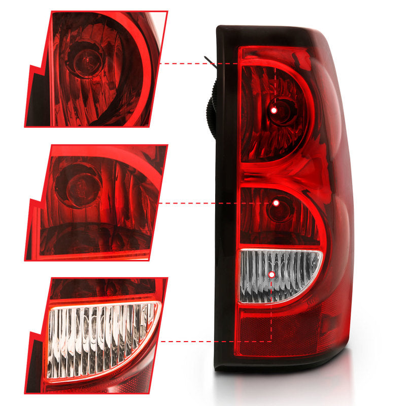 ANZO 2004-2007 Chevy Silverado Taillight Red/Clear Lens w/Black Trim (OE Replacement) - eliteracefab.com