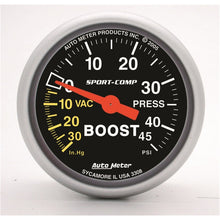 Load image into Gallery viewer, AutoMeter GAUGE; VAC/BOOST; 2 1/16in.; 30INHG-45PSI; MECHANICAL; SPORT-COMP - eliteracefab.com