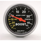 AutoMeter GAUGE; VAC/BOOST; 2 1/16in.; 30INHG-45PSI; MECHANICAL; SPORT-COMP