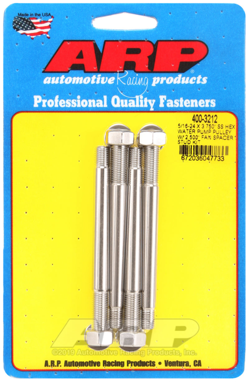 ARP 5/16-24 X 3.750 SS Hex Water Pump Pulley w/ 2.500in Fan Spacer Stud Kit ARP