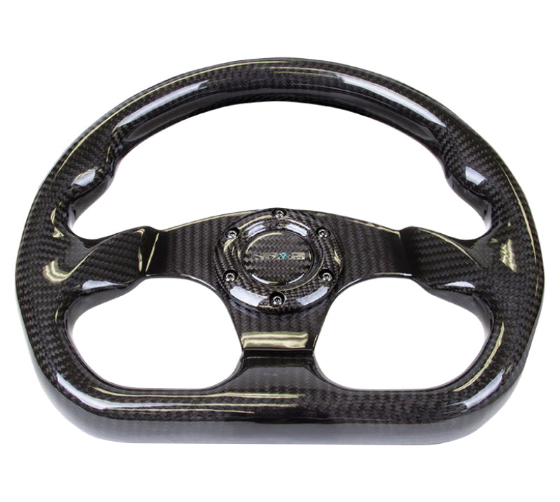 NRG Carbon Fiber Steering Wheel 320mm Flat Bottom Shinny Black Light Tone - eliteracefab.com