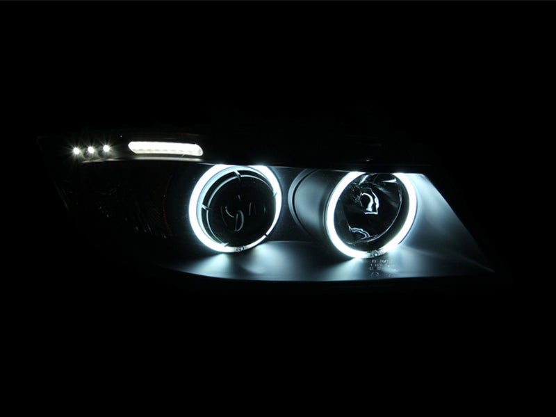 ANZO USA Bmw 3 Series E90-E91 4dr Wagon Projector Headlights W/ Halo W/ Led Bar Black Ccfl; 2006-2008 - eliteracefab.com