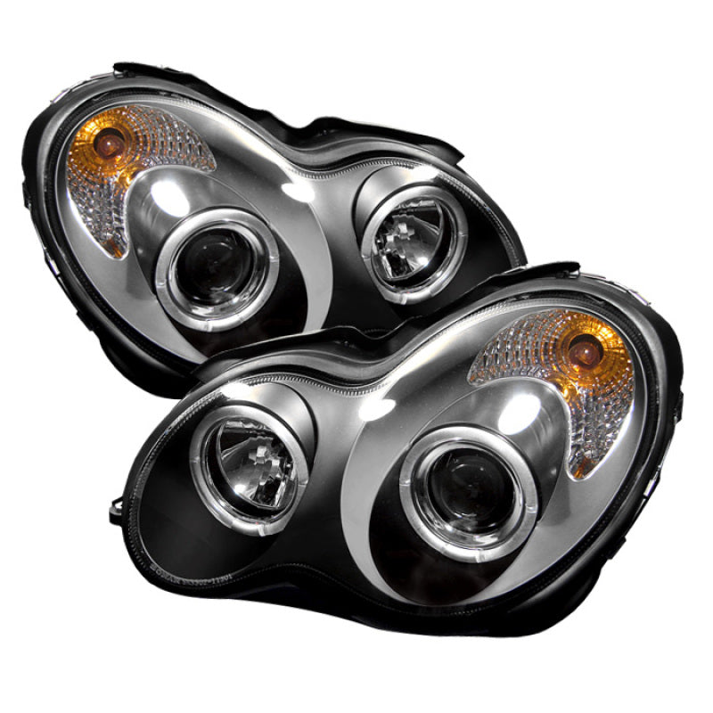 Spyder Mercedes Benz C-Class 01-05 4 DrProjector Headlights Halogen LED Halo Blk PRO-YD-MBW203-HL-BK - eliteracefab.com