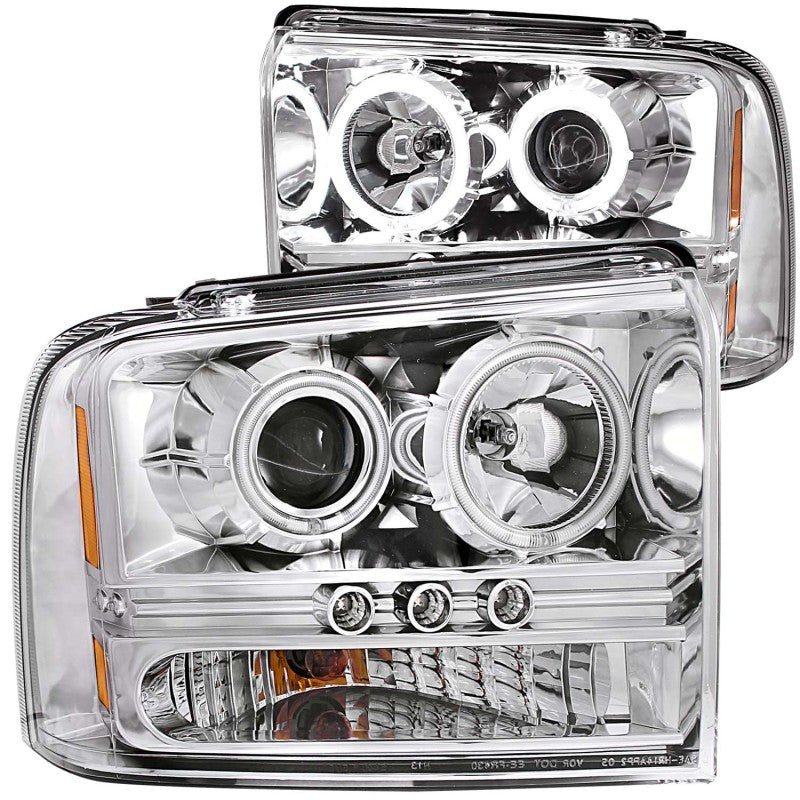 ANZO USA Ford Excursion Projector Headlights W/ Halo Chrome W/ Led Strip Ccfl 1pc; 2005-2007 - eliteracefab.com