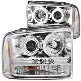 ANZO USA Ford Excursion Projector Headlights W/ Halo Chrome W/ Led Strip Ccfl 1pc; 2005-2007