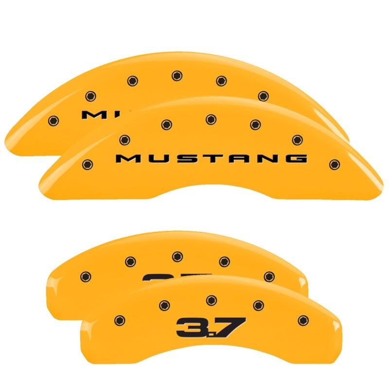 MGP 4 Caliper Covers Engraved Front 2015/Mustang Engraved Rear 2015/37 Yellow finish black ch MGP