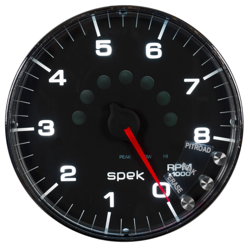 Autometer Spek-Pro Gauge Tachometer 5in 8K Rpm W/Shift Light & Peak Mem Black/Chrome P238318