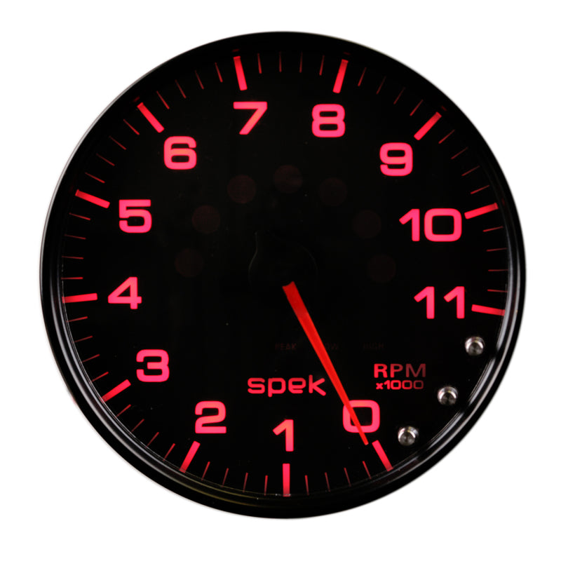 Autometer Spek-Pro Gauge Tachometer 5in 11K Rpm W/Shift Light & Peak Mem Black/Black P23932