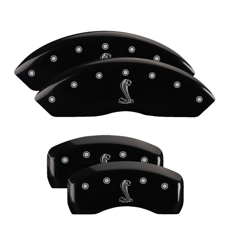 MGP 4 Caliper Covers Engraved Front Mustang Engraved Rear S197/GT Black finish silver ch MGP