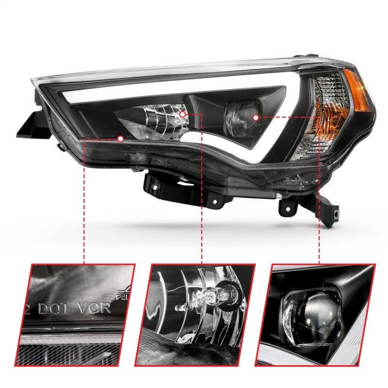 ANZO 14-18 Toyota 4 Runner Plank Style Projector Headlights Black w/ Amber - eliteracefab.com