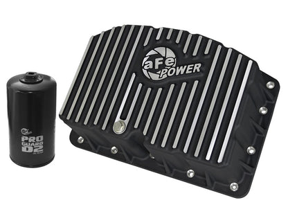 AFE Pro Series Engine Oil Pan Black w/Machined Fins; 11-16 Ford Powerstroke V8-6.7L (td) - eliteracefab.com