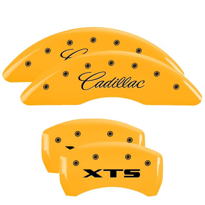 MGP 4 Caliper Covers Engraved Front Cadillac Engraved Rear XTS Yellow finish black ch MGP