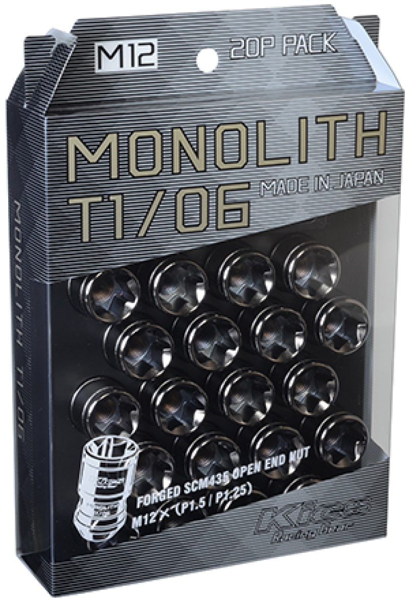 Project Kics 12 x 1.5 Glorious Black T1/06 Monolith Lug Nuts - 20 Pcs - eliteracefab.com