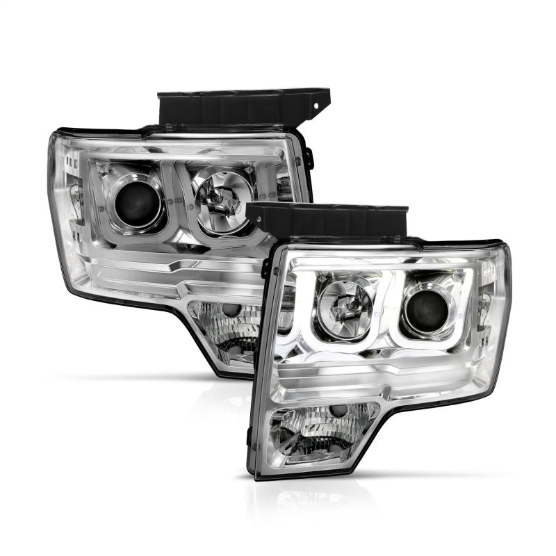 ANZO 2009-2014 Ford F-150 Projector Headlights w/ U-Bar Chrome - eliteracefab.com