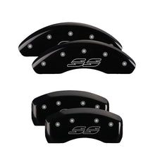 Load image into Gallery viewer, MGP 4 Caliper Covers Engraved Front &amp; Rear Impala style/SS Black finish silver ch MGP