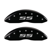 Load image into Gallery viewer, MGP 2 Caliper Covers Eng Front Silverado SS Blk Finish Sil Char 2008 Chevy Silverado 1500 MGP