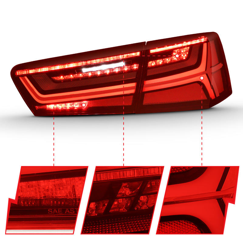 ANZO 2012-2018 Audi A6 LED Taillight Black Housing Red/Clear Lens 4 pcs (Sequential Signal) - eliteracefab.com