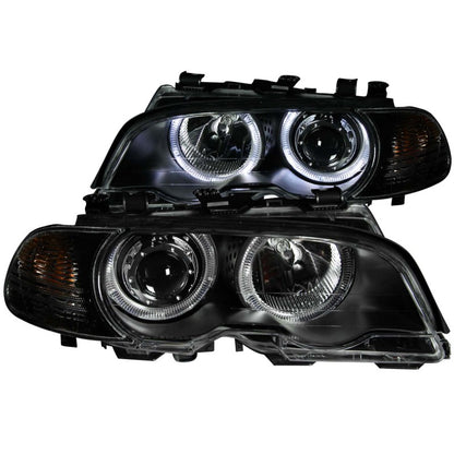 ANZO USA Bmw 3 Series E46 2dr-Non Xenon Models Projector Headlights W/ Halo Black; 2000-2003 - eliteracefab.com