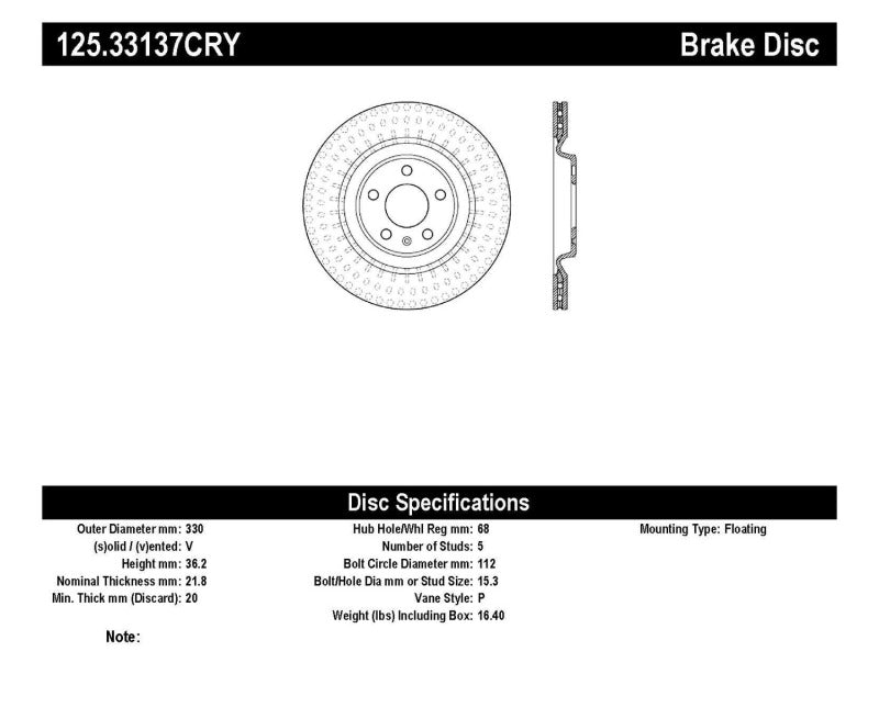 Stoptech 10-19 Audi S4 Premium Rear CryoStop Brake Rotor Stoptech