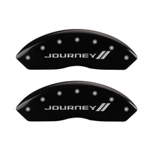 Load image into Gallery viewer, MGP 4 Caliper Covers Engraved Front &amp; Rear With stripes/Journey Black finish silver ch MGP