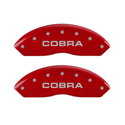 MGP 4 Caliper Covers Engraved Front Cobra Engraved Rear Snake Red finish silver ch MGP