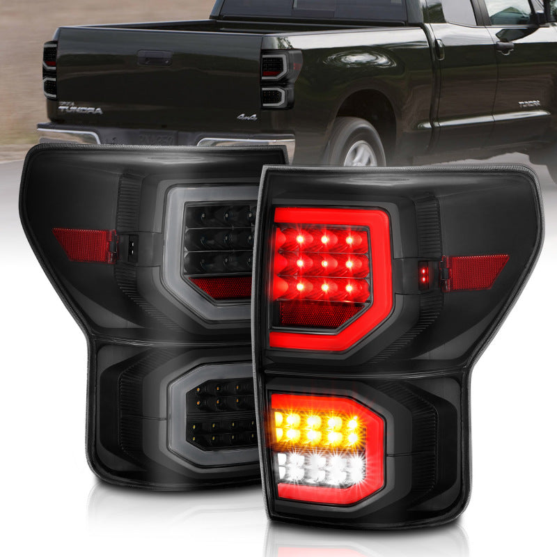 ANZO 2007-2013 Toyota Tundra LED Taillights Plank Style Black w/Smoke Lens - eliteracefab.com