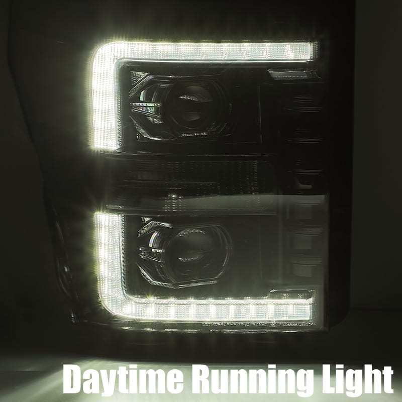AlphaRex 880145 11-16 Ford F-350 SD LUXX LED Proj Headlights Plank Style Chrm w/Activ Light/Seq Signal/DRL