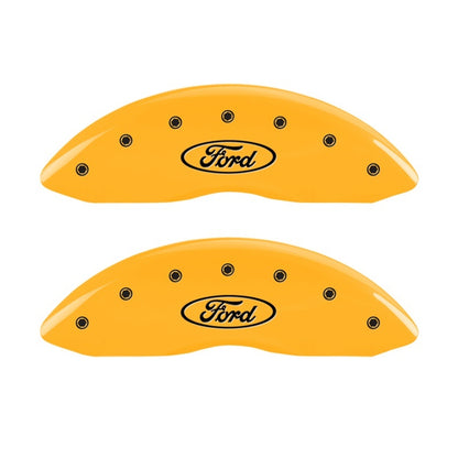 MGP Front set 2 Caliper Covers Engraved Front Oval logo/Ford Yellow finish black ch MGP
