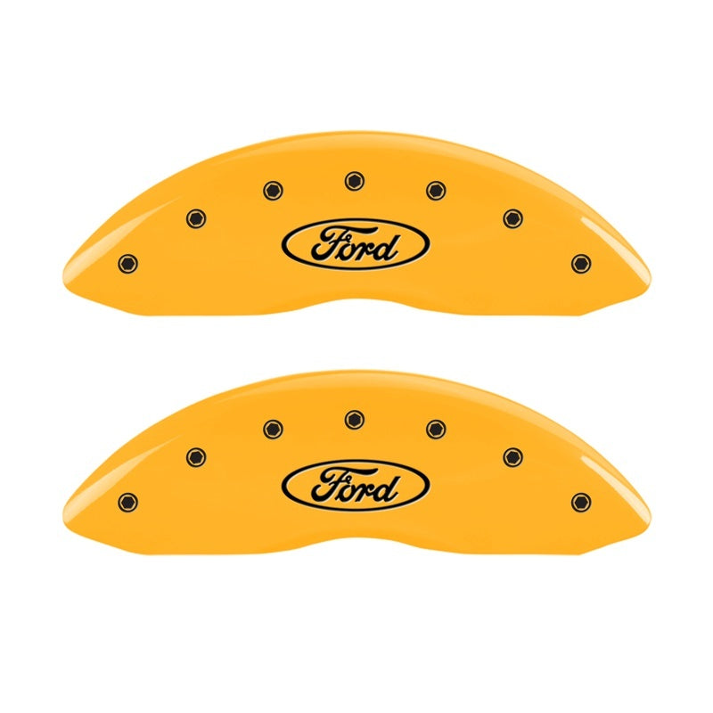 MGP Front set 2 Caliper Covers Engraved Front Oval logo/Ford Yellow finish black ch MGP