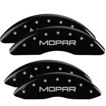 Load image into Gallery viewer, MGP 4 Caliper Covers Engraved Front &amp; Rear MOPAR Black finish silver ch MGP