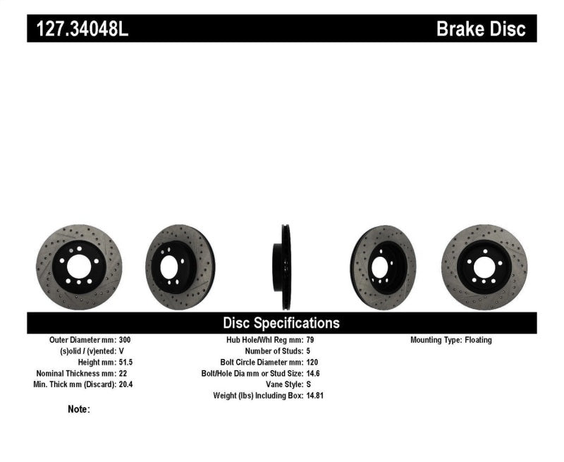 StopTech Power Slot 01-02 BMW Z3 / 03-09 Z4 / 3 Series Front Left Drilled & Slotted Rotor Stoptech