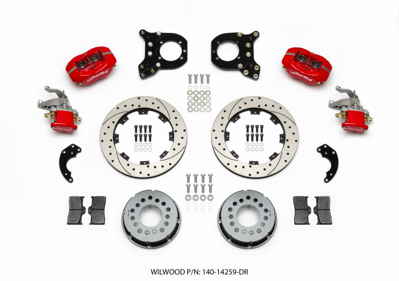 Wilwood Forged Dynalite P/S Rear Kit w/MC4 P-Brake Drill Red Chev 12 Bolt w/Clip Elimin-Staggered Wilwood