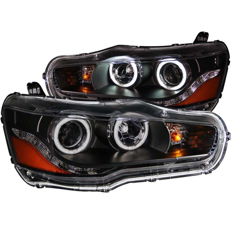 ANZO USA Mitsubishi Lancer Projector Headlights W/ Halo Black Ccfl; 2008-2015 - eliteracefab.com