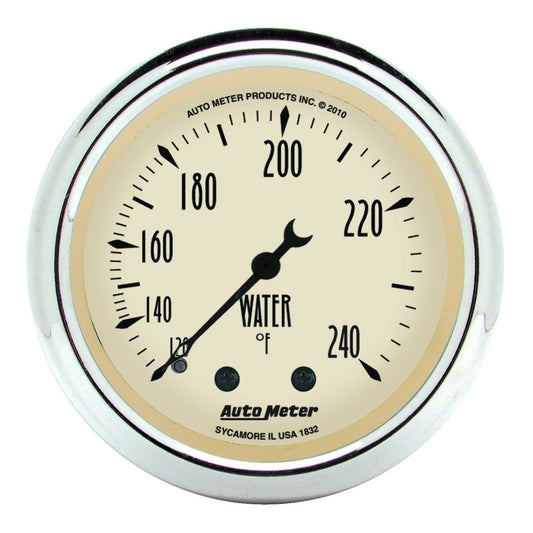 Autometer 2-1/16 inch Mechanical Antique Beige Water Temp Gauge 120-240 Deg F 1832