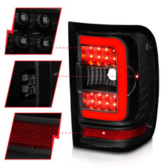 ANZO 01-11 Ford Ranger LED Taillights - Black Housing w/ Smoke Lens & Light Bar - eliteracefab.com
