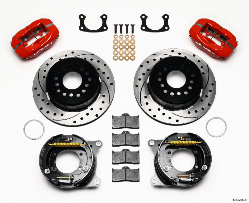 Wilwood Forged Dynalite P/S Park Brake Kit Drill Red New Big Ford 2.50in Offset Front Caliper Mount Wilwood