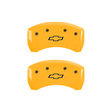 Load image into Gallery viewer, MGP 4 Caliper Covers Engraved Front &amp; Rear Bowtie Yellow Finish Black Char 2000 Chevrolet Camaro MGP