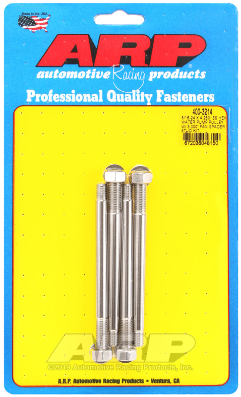 ARP 5/16-24 X 4.250 SS Hex Water Pump Pulley w/ 3.000in Fan Spacer Stud Kit ARP