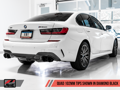 AWE Tuning 2019+ BMW M340i (G20) Resonated Touring Edition Exhaust - Quad Diamond Black Tips - eliteracefab.com